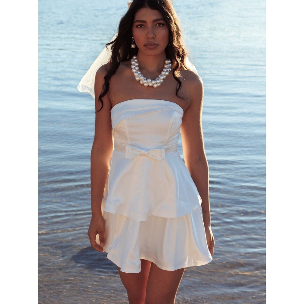 Angel Biba Alix Strapless Tiered Ruffle Mini Dress White AU 10 / US M NWT